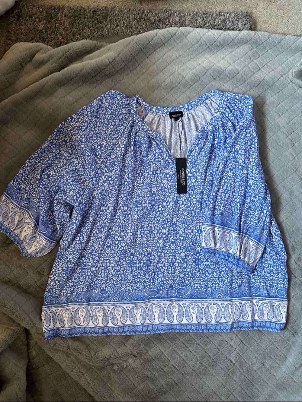 Plus Jones & Co Blue Paisley Peasant Blouse